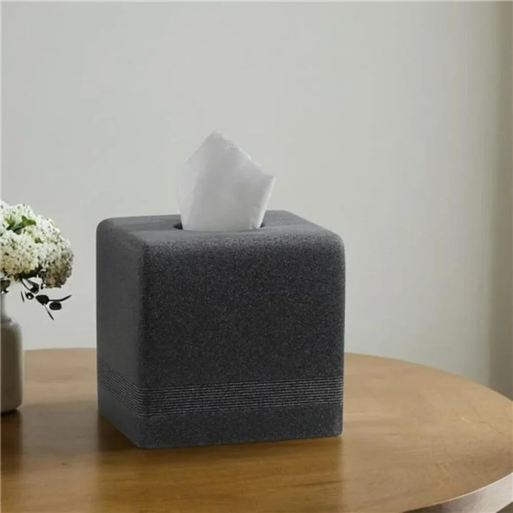 Black resin square tissue box cover cube tissue holder for bathroom bedroom offi
